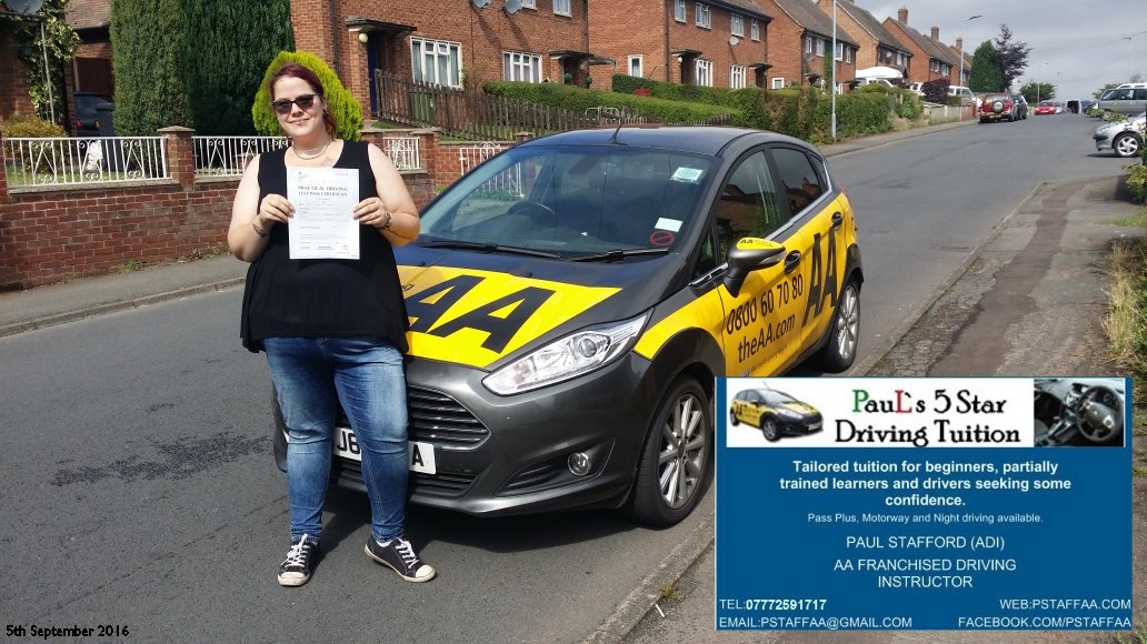 First time test pass pupil Ruby Treagus 5th September 2016 Hereford with Paul's 5 Star Driving school